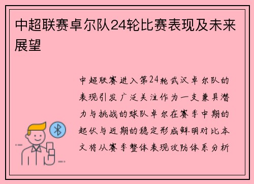 中超联赛卓尔队24轮比赛表现及未来展望