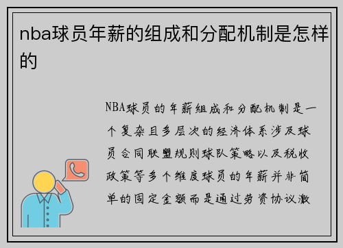 nba球员年薪的组成和分配机制是怎样的